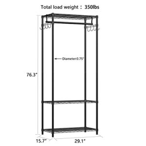 Xiofio 3 Tiers Heavy Duty Garment Rack, Metal Clothing Rack Coat Rack, Clothing Storage Organizer, Clothes Rack with 2 Side Hooks,Hanging Adjustable Garment Rack,29.1" L x 15.7" W x 76.3" H,Black