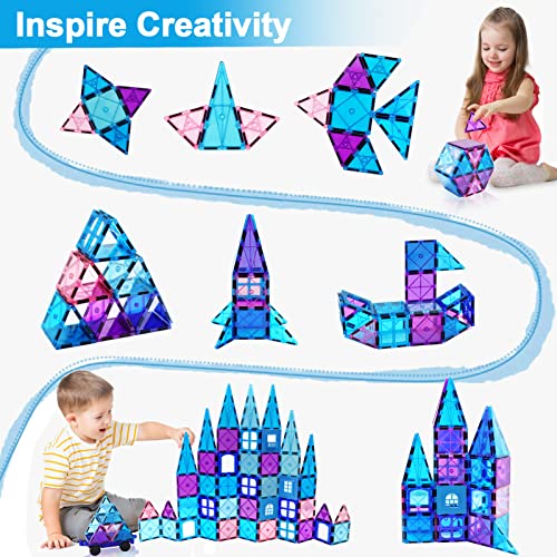 NVHH Magnetic Tiles Kids Toys for 3 4 5 6 7 8+ Year Old Boys Girls 3D Castle Princess Magnetic Building Blocks Educational Toddler Girls Toys Age 2-4 5 6-8 Year Old Girl Boy Birthday 47pcs