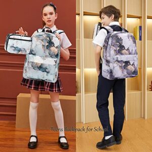 JIANYA Backpack for Teen Girls Boys School Backpack with Lunch Box Marble Kids Book Bag Schoolbag