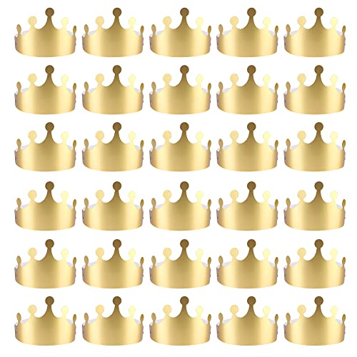 HAOZAIKEJI 30 PCS Gold Foil Crowns, Birthday Party Paper Crowns Golden King Crown Hat for Birthday Celebration Photo Props, Adjustable for Adults and Kids