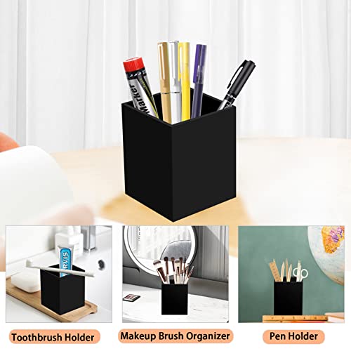 Ptaedex 2 Pack Acrylic Pen Pencil Holder, Black Makeup Brush Holder Cup Storage Office Desktop Desk Table Stationery Organizer