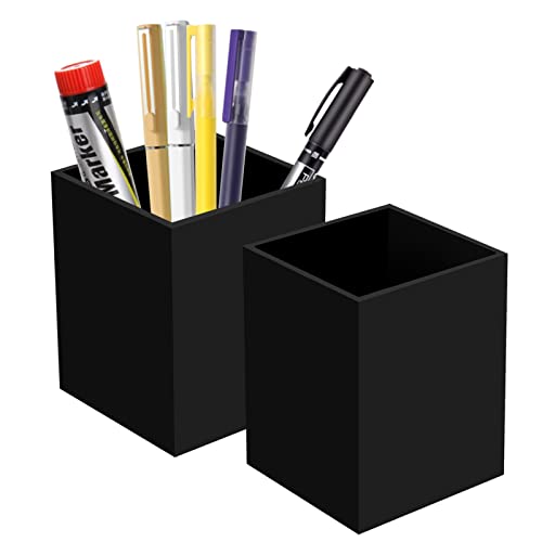 Ptaedex 2 Pack Acrylic Pen Pencil Holder, Black Makeup Brush Holder Cup Storage Office Desktop Desk Table Stationery Organizer