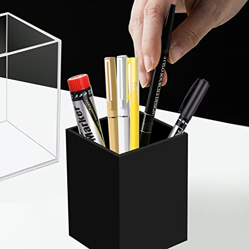 Ptaedex 2 Pack Acrylic Pen Pencil Holder, Black Makeup Brush Holder Cup Storage Office Desktop Desk Table Stationery Organizer