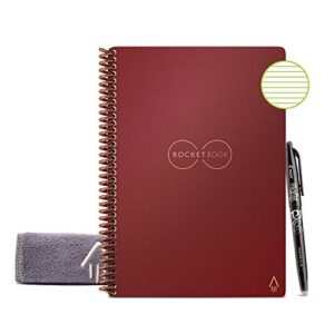 Rocketbook Smart Reusable Notebook - Lined Eco-Friendly Notebook with 1 Pilot Frixion Pen & 1 Microfiber Cloth Included - Scarlet Sky Cover, Executive Size (6" x 8.8") & Pen/Pencil Holder