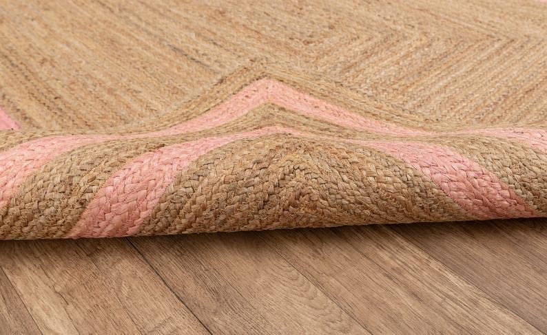 3x5 4x6 5x8 6x9 8x10 9x12 Ft. Indian Hand Braided Pink Stripes Jute Rectangle Handmade Rug Bohemian Jute Rug Round Jute Rug Office Sisal Rug (2x3 feet Jute Rug, Brown + Black Line)