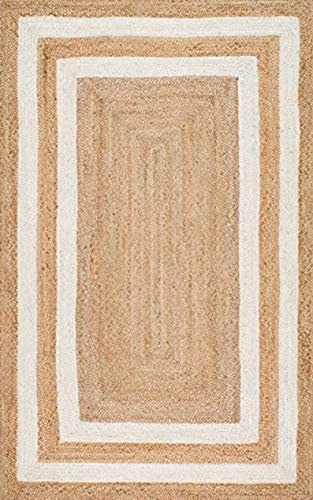 3x5 4x6 5x8 6x9 8x10 9x12 Ft. Indian Hand Braided Pink Stripes Jute Rectangle Handmade Rug Bohemian Jute Rug Round Jute Rug Office Sisal Rug (2x3 feet Jute Rug, Brown + Black Line)