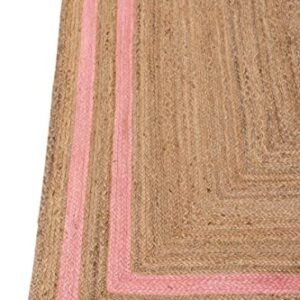 3x5 4x6 5x8 6x9 8x10 9x12 Ft. Indian Hand Braided Pink Stripes Jute Rectangle Handmade Rug Bohemian Jute Rug Round Jute Rug Office Sisal Rug (2x3 feet Jute Rug, Brown + Black Line)