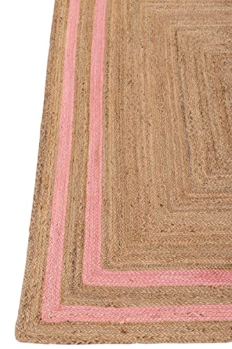 3x5 4x6 5x8 6x9 8x10 9x12 Ft. Indian Hand Braided Pink Stripes Jute Rectangle Handmade Rug Bohemian Jute Rug Round Jute Rug Office Sisal Rug (2x3 feet Jute Rug, Brown + Black Line)