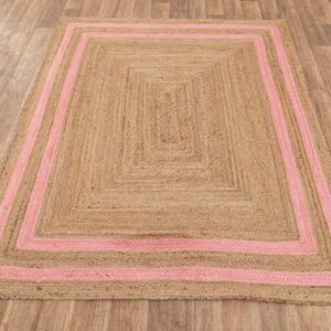 3x5 4x6 5x8 6x9 8x10 9x12 Ft. Indian Hand Braided Pink Stripes Jute Rectangle Handmade Rug Bohemian Jute Rug Round Jute Rug Office Sisal Rug (2x3 feet Jute Rug, Brown + Black Line)