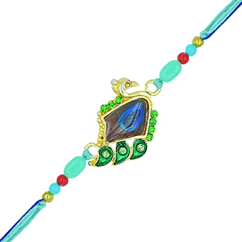 TRIYASHH Peacock Design Rakhi for Brothers Handmade Rakhi for Raksha Bandhan Colorful Beads/Stone Rakhi (D22)