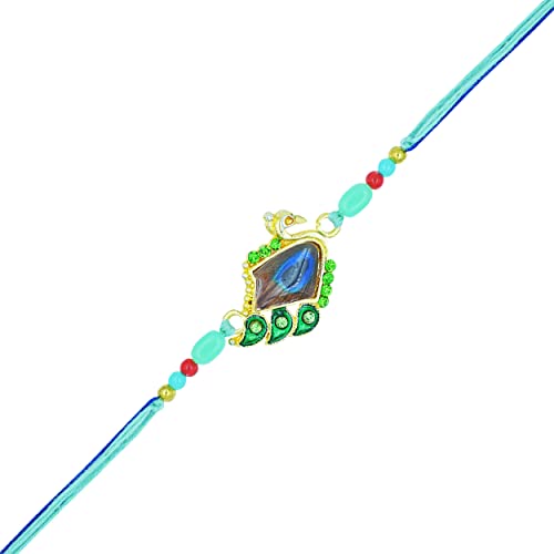 TRIYASHH Peacock Design Rakhi for Brothers Handmade Rakhi for Raksha Bandhan Colorful Beads/Stone Rakhi (D22)