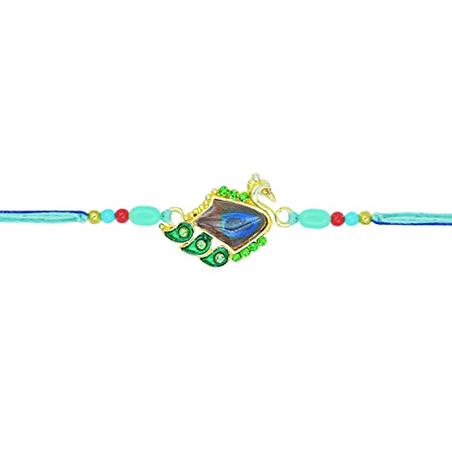 TRIYASHH Peacock Design Rakhi for Brothers Handmade Rakhi for Raksha Bandhan Colorful Beads/Stone Rakhi (D22)