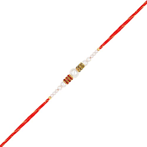 TRIYASHH Handemade White Pearl Design Rakhi for Brother for RakshaBandan for Sweet Brother (D32)