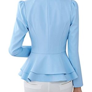 YMING Womens Casual Solid Color Blazer Office Blazer Business Ruffle Hem Jackets Water Blue M