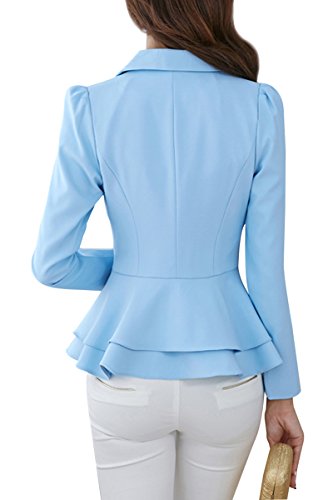 YMING Womens Casual Solid Color Blazer Office Blazer Business Ruffle Hem Jackets Water Blue M