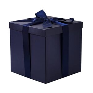 ruspepa medium birthday gift box with lids, ribbon and tissue paper, collapsible gift box - 1 pcs, 9x9x9 inches, navy blue