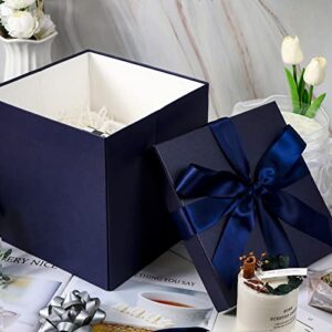 RUSPEPA Medium Birthday Gift Box with Lids, Ribbon and Tissue Paper, Collapsible Gift Box - 1 Pcs, 9x9x9 Inches, Navy Blue