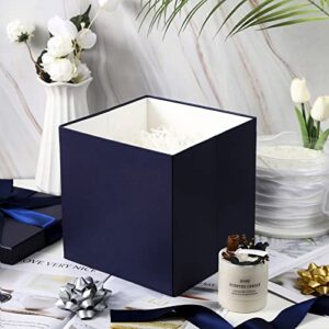 RUSPEPA Medium Birthday Gift Box with Lids, Ribbon and Tissue Paper, Collapsible Gift Box - 1 Pcs, 9x9x9 Inches, Navy Blue