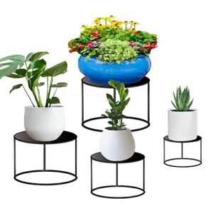 plant stand 4 pack mid century modern simple small plant stand indoor outdoor for heavy plant pots multiple height size corner plant holders -gifts for plant lovers-black