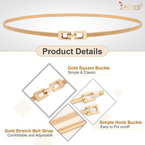 JASGOOD Women Skinny Metal Waist Belt Gold Waistband Elastic Metal Chain Waist Belt for Dress