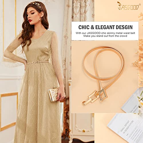 JASGOOD Women Skinny Metal Waist Belt Gold Waistband Elastic Metal Chain Waist Belt for Dress