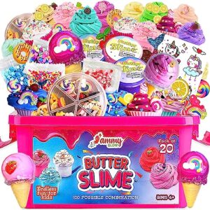 fluffy butter slime kit for girls/boys-49 pcs-20 large slime gift set w/storage box keeps slime fresh avoids drying out-slime charms w/organizer-ice cream cones cupcake sprinkles & stickers