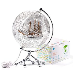 Tpmorwilfun Transparent Globe Illuminated Decorative World Globe 8" Diameter Gift Geographical Desktop Home Office Collectible Globe (White)