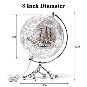 Tpmorwilfun Transparent Globe Illuminated Decorative World Globe 8" Diameter Gift Geographical Desktop Home Office Collectible Globe (White)