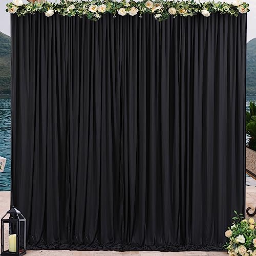 Black Backdrop Curtains for Parties, 8ft x 10ft Polyester Photography Backdrop Drapes for Birthday Baby Shower Wedding Decorations