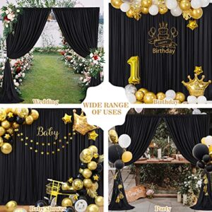 Black Backdrop Curtains for Parties, 8ft x 10ft Polyester Photography Backdrop Drapes for Birthday Baby Shower Wedding Decorations