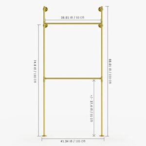 pamo industrial pipe clothing rack - KIM I Double - clothes rack for wardrobe, bedroom and as walk-in closet system. Sturdy clothing racks for hanging clothes I wall mounted heavy duty clothes rack