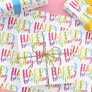 Happy Birthday Wrapping Paper For Kids Girls Boys Women Men, Gradient Rainbow Color Birthday Gift Wrap Paper, Wrapping Paper Birthday 6 Sheets Folded Flat 20x28 inches per sheet