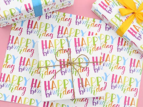 Happy Birthday Wrapping Paper For Kids Girls Boys Women Men, Gradient Rainbow Color Birthday Gift Wrap Paper, Wrapping Paper Birthday 6 Sheets Folded Flat 20x28 inches per sheet