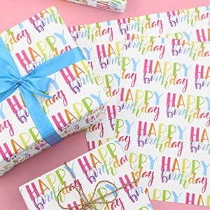 Happy Birthday Wrapping Paper For Kids Girls Boys Women Men, Gradient Rainbow Color Birthday Gift Wrap Paper, Wrapping Paper Birthday 6 Sheets Folded Flat 20x28 inches per sheet