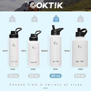 COKTIK 40 oz Sports Water Bottle With Straw,3 Lids, Stainless Steel Vacuum Insulated Water Bottles,Leakproof Lightweight, Keeps Cold and Hot, Great for Travel, Hiking, Biking, Running(White)