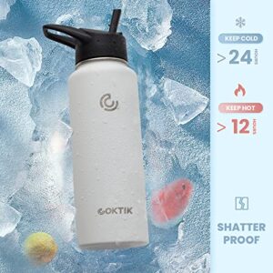 COKTIK 40 oz Sports Water Bottle With Straw,3 Lids, Stainless Steel Vacuum Insulated Water Bottles,Leakproof Lightweight, Keeps Cold and Hot, Great for Travel, Hiking, Biking, Running(White)