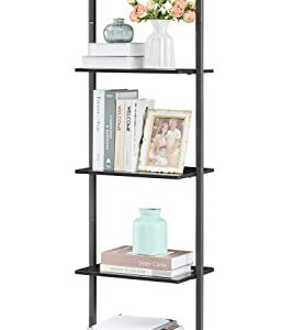 Tajsoon Industrial Bookcase, Ladder Shelf, 5-Tier Wood Wall Mounted Bookshelf with Stable Metal Frame, Open Display Rack for Bedroom, Home Office, Black