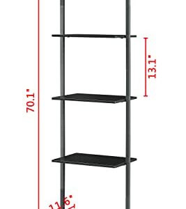 Tajsoon Industrial Bookcase, Ladder Shelf, 5-Tier Wood Wall Mounted Bookshelf with Stable Metal Frame, Open Display Rack for Bedroom, Home Office, Black