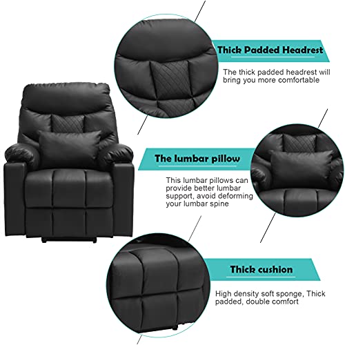 IPKIG Power Lift Recliner Chair for Elderly with Massage and Heated, PU Leather Electric Recliner Chair with USB Ports, Remote Control, Cup Holders & 4 Side Pockets for Home Living Room (Black)