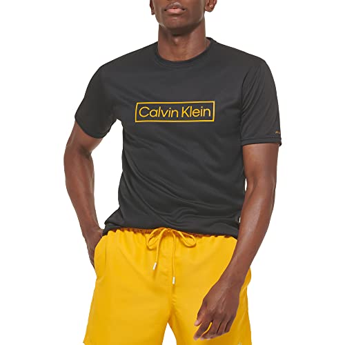 Calvin Klein Men's Standard Light Weight Quick Dry Short Sleeve 40+ UPF Protection, Black, Small