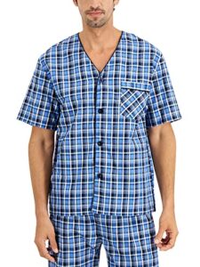 hanes men's short sleeve pajama set, blue plaid, 2x-large