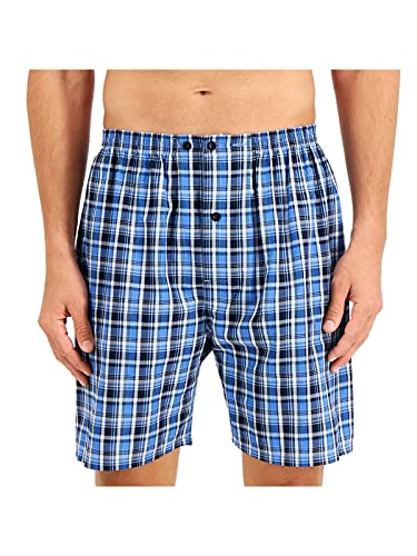 Hanes Men's Short Sleeve Pajama Set, Blue Plaid, 2X-Large