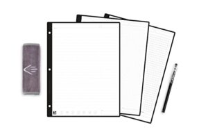 rocketbook filler paper variety pack | lined wide ruled, dot grid, graph reusable notebook paper (8.5" x 11") | scannable binder paper | 18 double sided sheets, pen, and cloth white