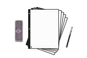 rocketbook smart filler paper starter pack | lined wide ruled reusable notebook, (8.5" x 11"), scannable binder paper - write, erase, reuse, 18 leaf sheets, 1 pilot frixion pen, and 1 microfiber cloth