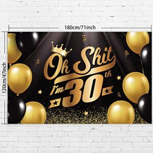 Oh S*hit I’m 30th Banner Backdrop Black Gold Balloons Crown Confetti Hallo Fifteen Cheers to 30 Years Old Theme Decorations Decor for Man Woman Happy 30th Birthday Party Anniversary Supplies