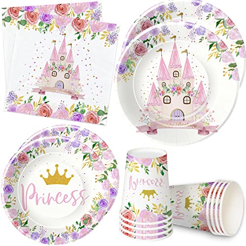 HIPVVILD Princess Party Decorations Tableware - Princess Birthday Party Supplies Include Dinner Plates, Dessert Plates, Cups, Napkins, for Princess Birthday Baby Shower Party Decorations | Serve 24