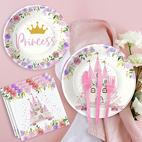 HIPVVILD Princess Party Decorations Tableware - Princess Birthday Party Supplies Include Dinner Plates, Dessert Plates, Cups, Napkins, for Princess Birthday Baby Shower Party Decorations | Serve 24