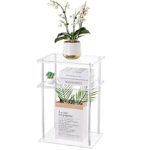 hmyhum clear acrylic side table, 3-tier end table for living room, small bedside table/nightstand for bedroom, home accent table, frame design, 15.7" l x 11.8" w x 23.2" h