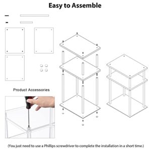 HMYHUM Clear Acrylic Side Table, 3-Tier End Table for Living Room, Small Bedside Table/Nightstand for Bedroom, Home Accent Table, Frame Design, 15.7" L x 11.8" W x 23.2" H