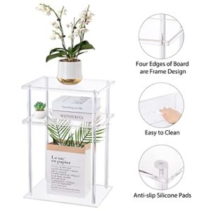 HMYHUM Clear Acrylic Side Table, 3-Tier End Table for Living Room, Small Bedside Table/Nightstand for Bedroom, Home Accent Table, Frame Design, 15.7" L x 11.8" W x 23.2" H
